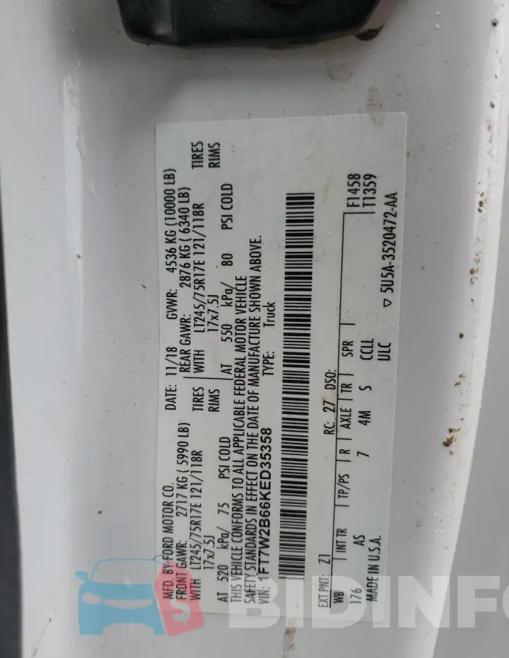 1FT7W2B66KED35358 Photo# 12
