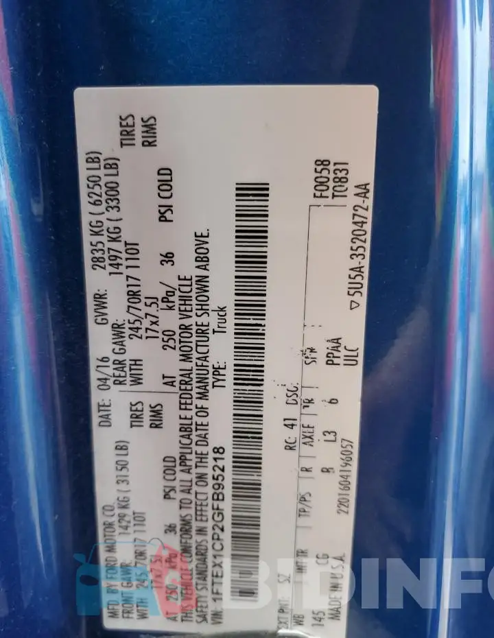 1FTEX1CP2GFB95218 Photo# 12