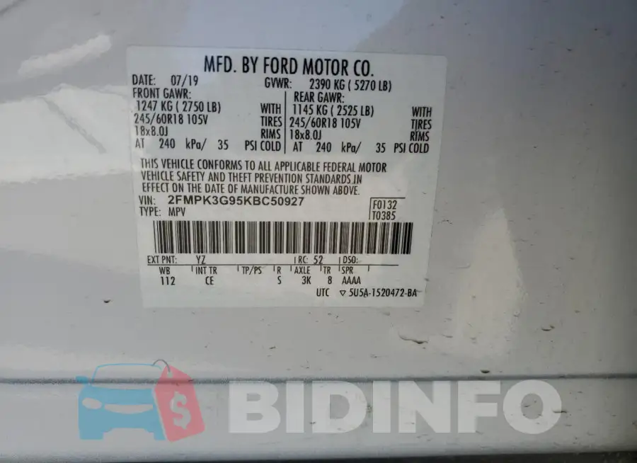 2FMPK3G95KBC50927 Photo# 12