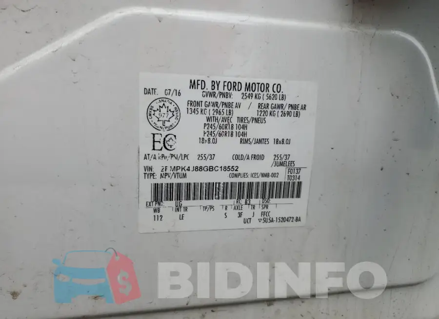 2FMPK4J88GBC18552 Photo# 14