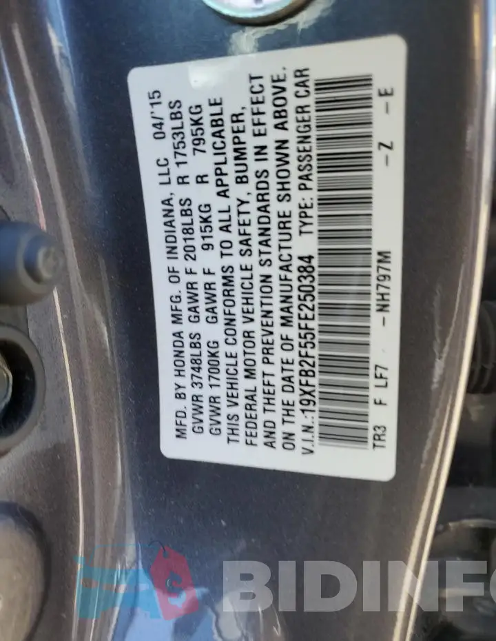 19XFB2F55FE250384 Photo# 12
