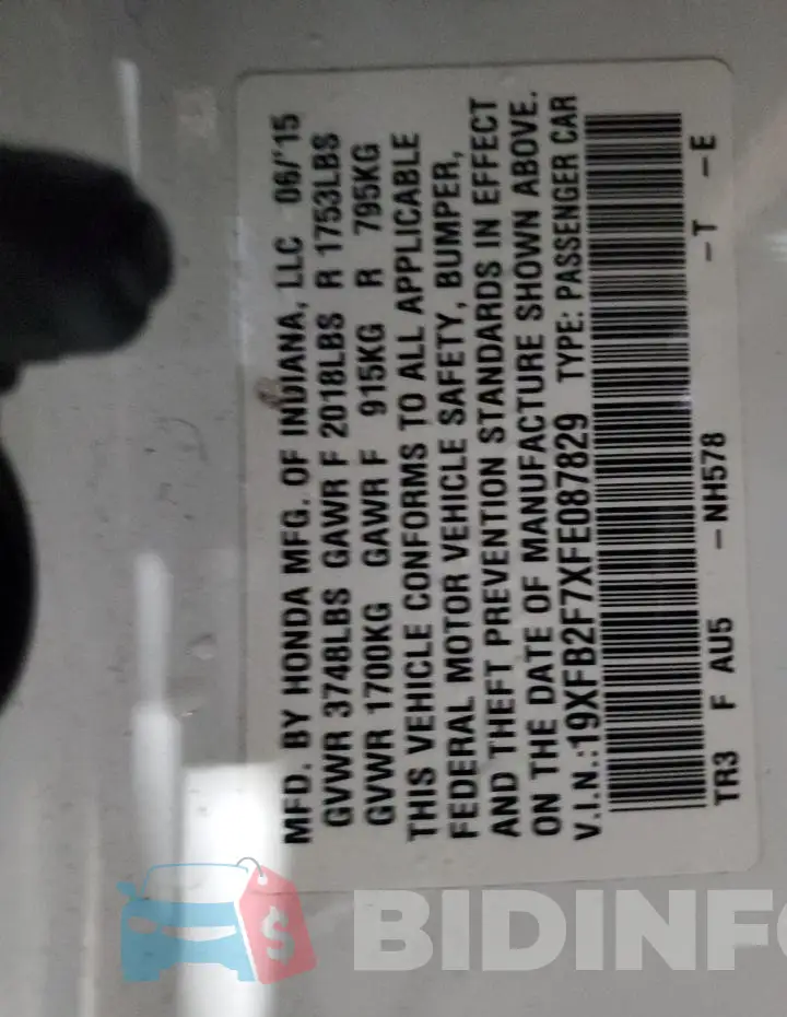 19XFB2F7XFE087829 Photo# 12
