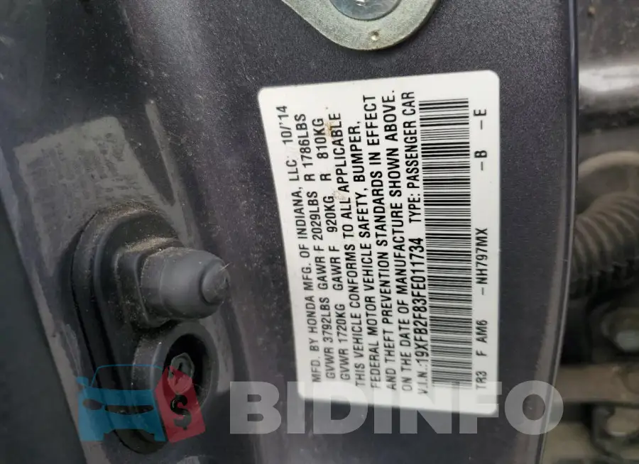 19XFB2F83FE011734 Photo# 12