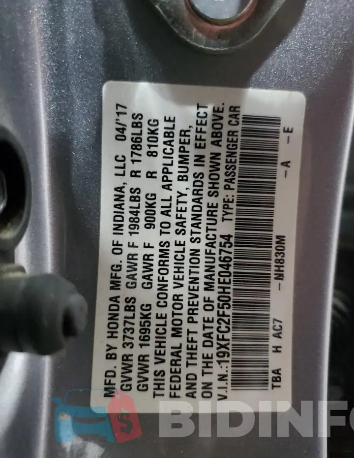 19XFC2F50HE046754 Photo# 12