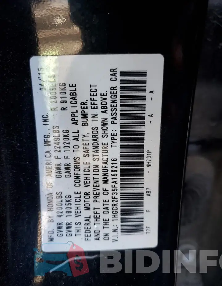 1HGCR2F35FA156216 Photo# 12