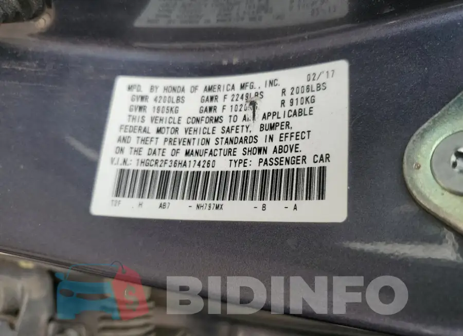 1HGCR2F36HA174260 Photo# 12