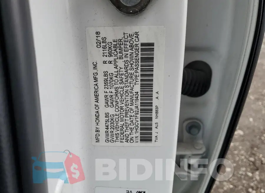 1HGCV1F92JA119434 Photo# 13