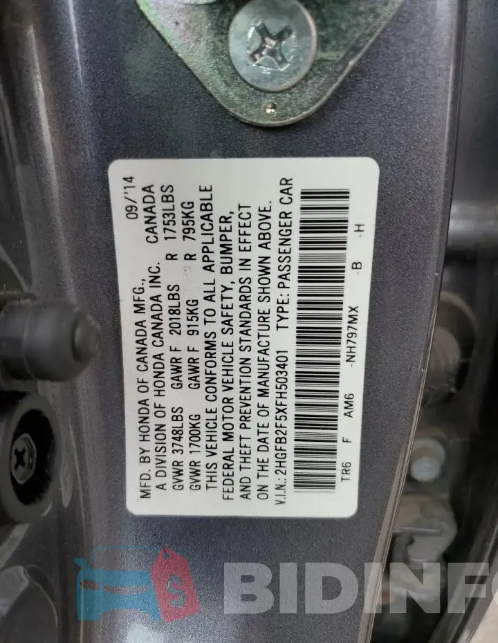 2HGFB2F5XFH503401 Photo# 13