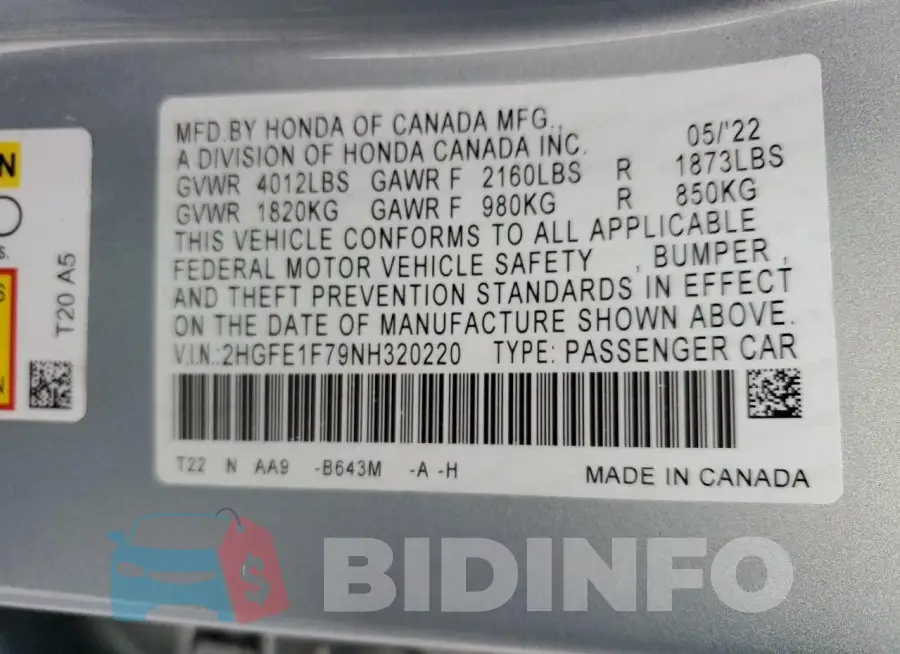 2HGFE1F79NH320220 Photo# 12