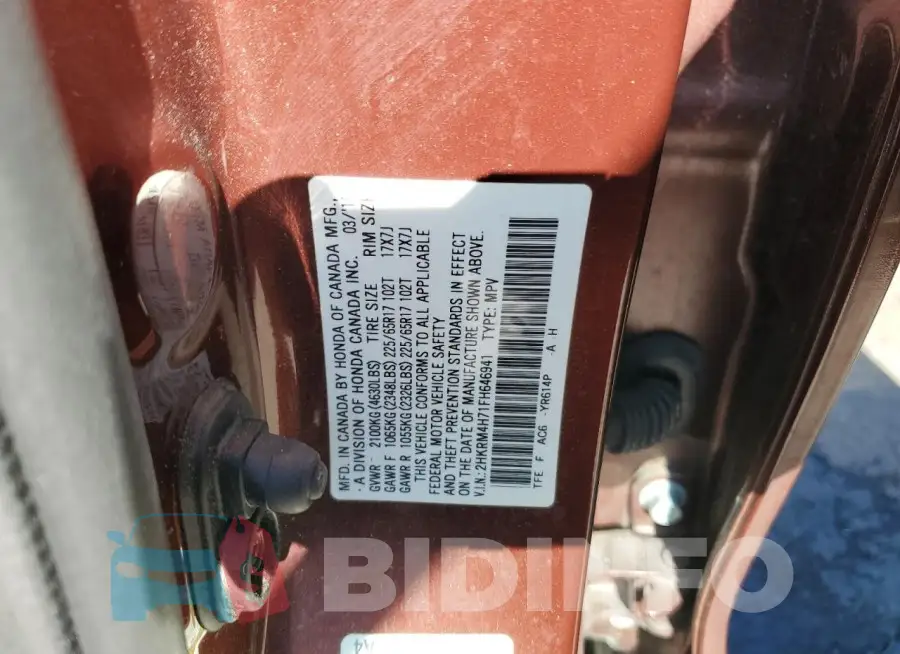 2HKRM4H71FH646941 Photo# 12