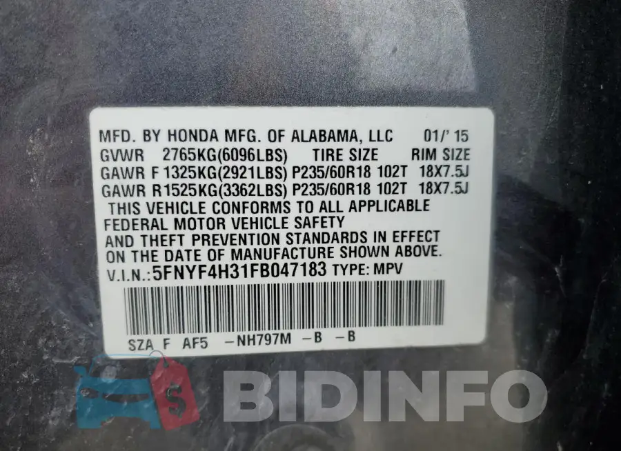 5FNYF4H31FB047183 Photo# 12