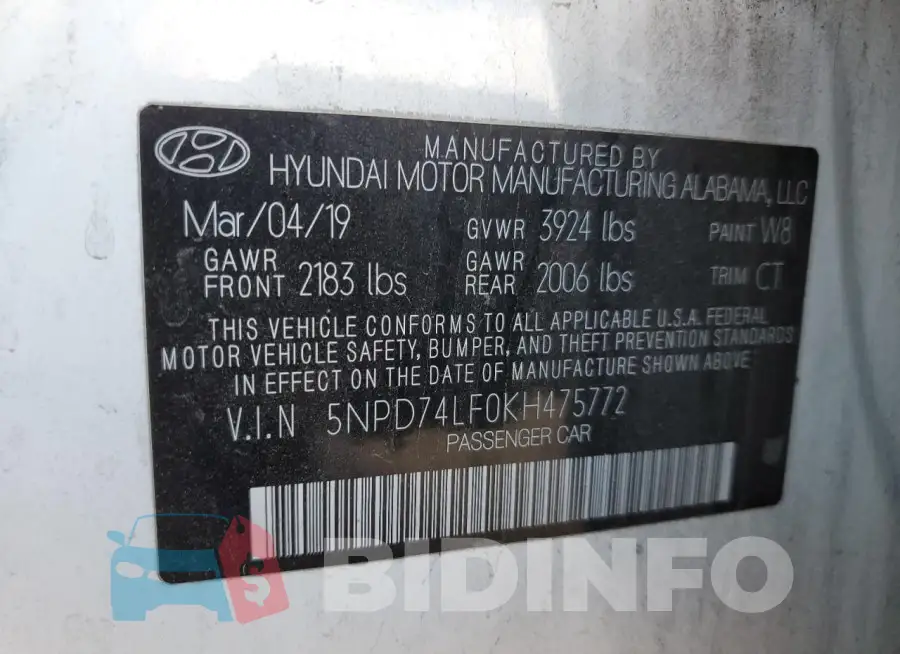 5NPD74LF0KH475772 Photo# 13