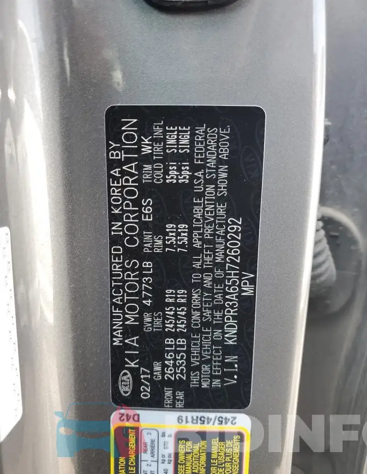 KNDPR3A65H7260292 Photo# 13