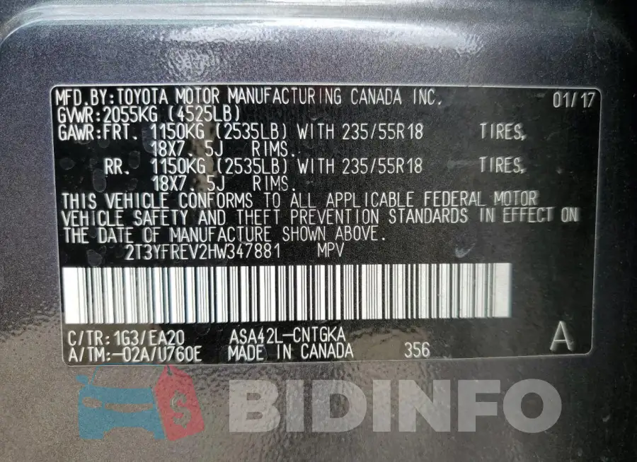 2T3YFREV2HW347881 Photo# 12