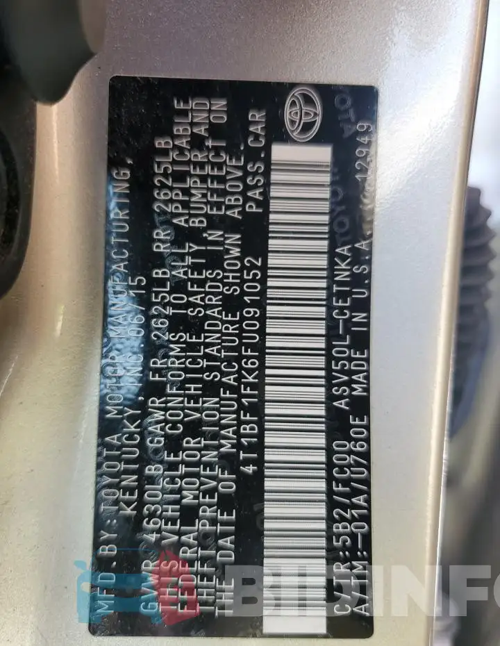 4T1BF1FK6FU091052 Photo# 12