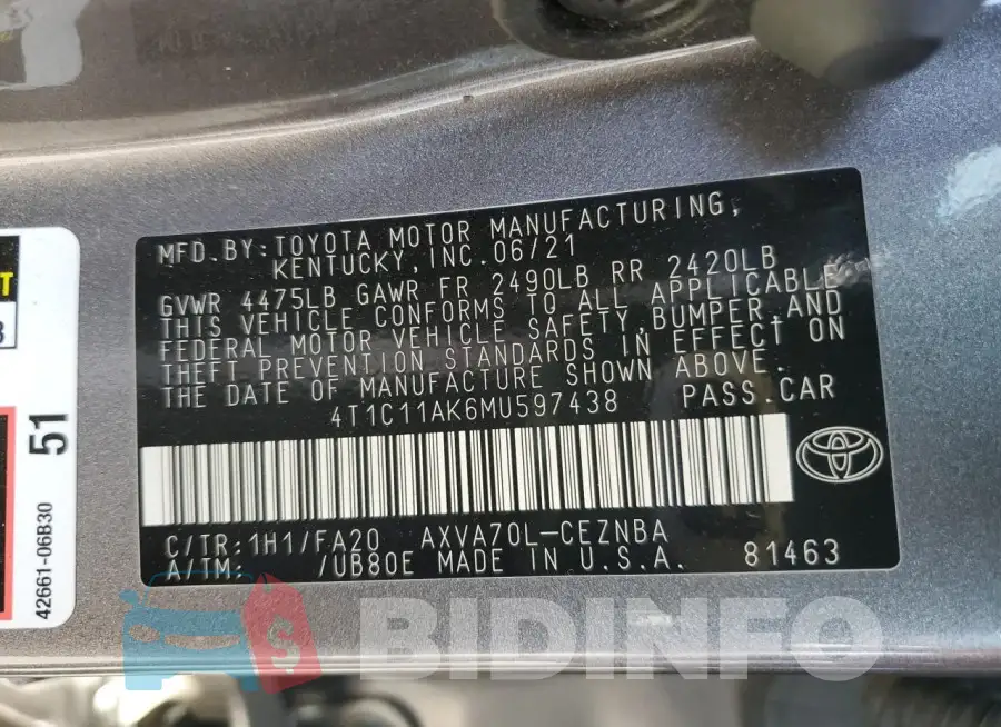 4T1C11AK6MU597438 Photo# 12