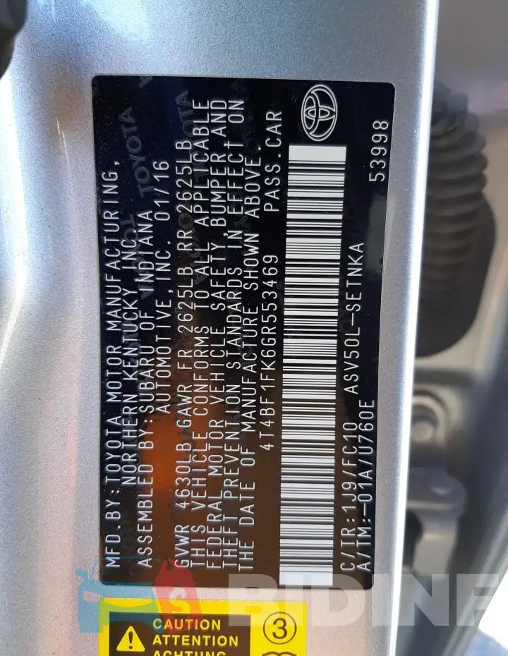 4T4BF1FK6GR553469 Photo# 13