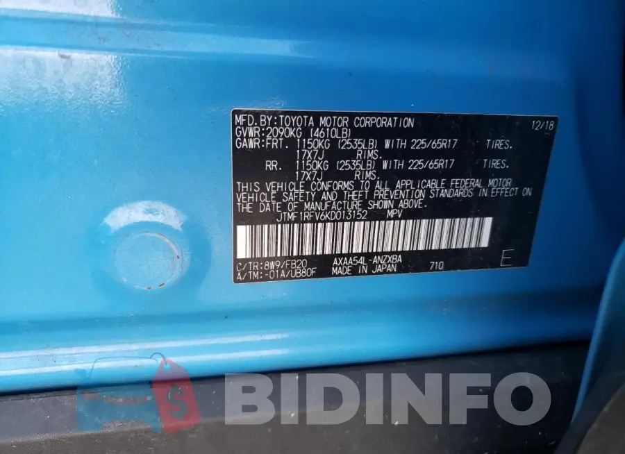 JTMF1RFV6KD013152 Photo# 13