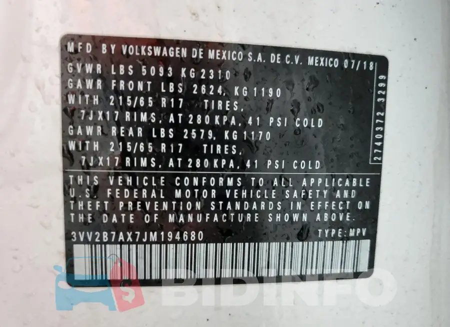 3VV2B7AX7JM194680 Photo# 12