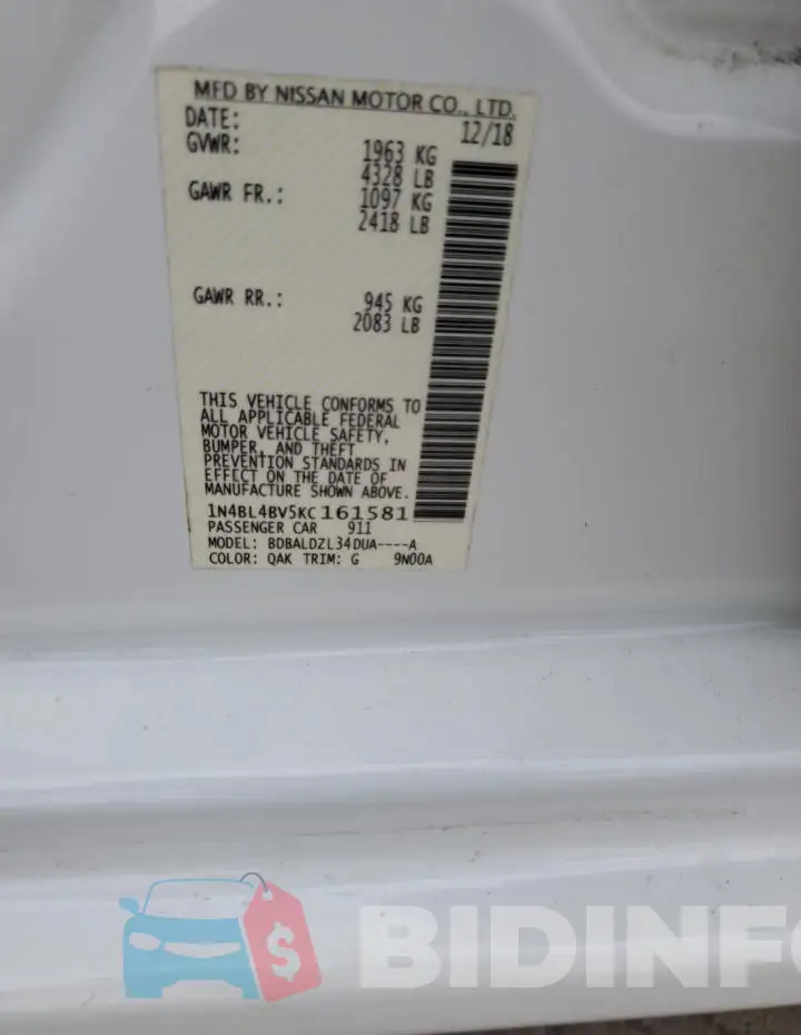 1N4BL4BV5KC161581 Photo# 12