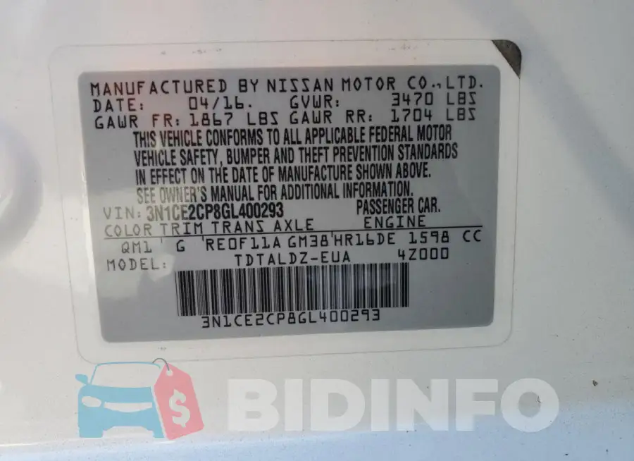 3N1CE2CP8GL400293 Photo# 12
