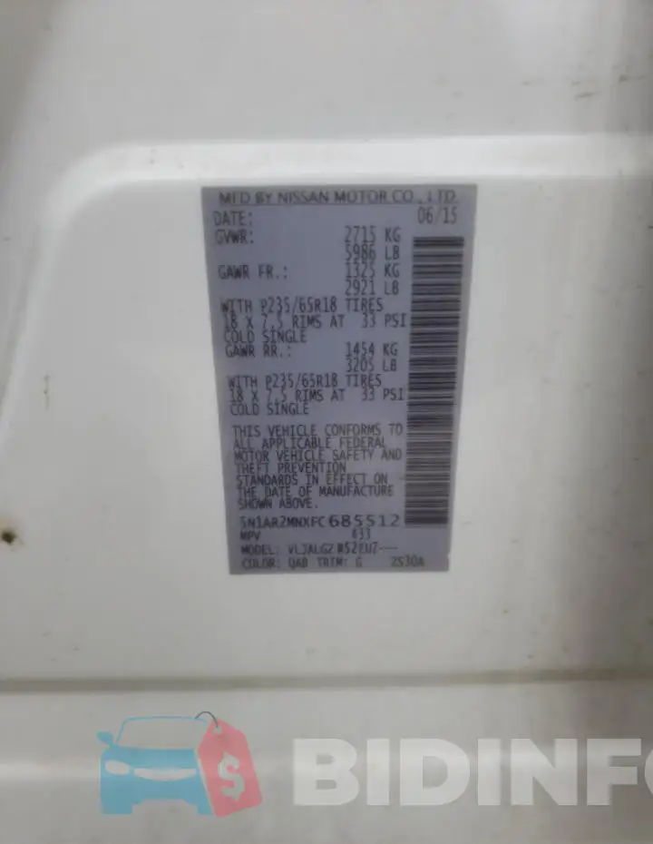 5N1AR2MNXFC685512 Photo# 14