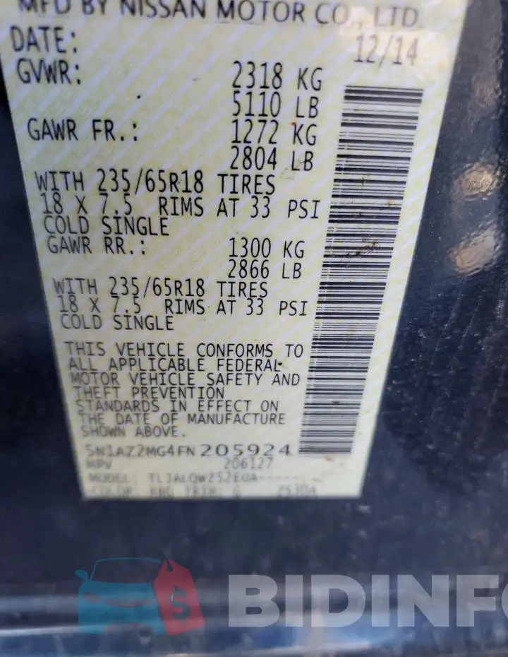 5N1AZ2MG4FN205924 Photo# 13