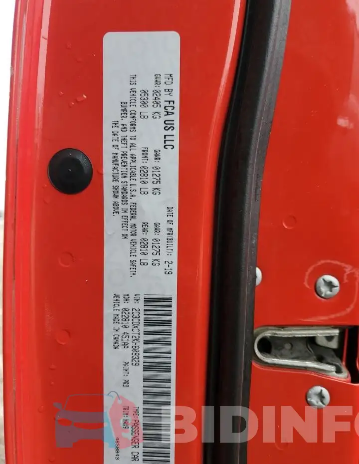 2C3CDXCT2KH608329 Photo# 13