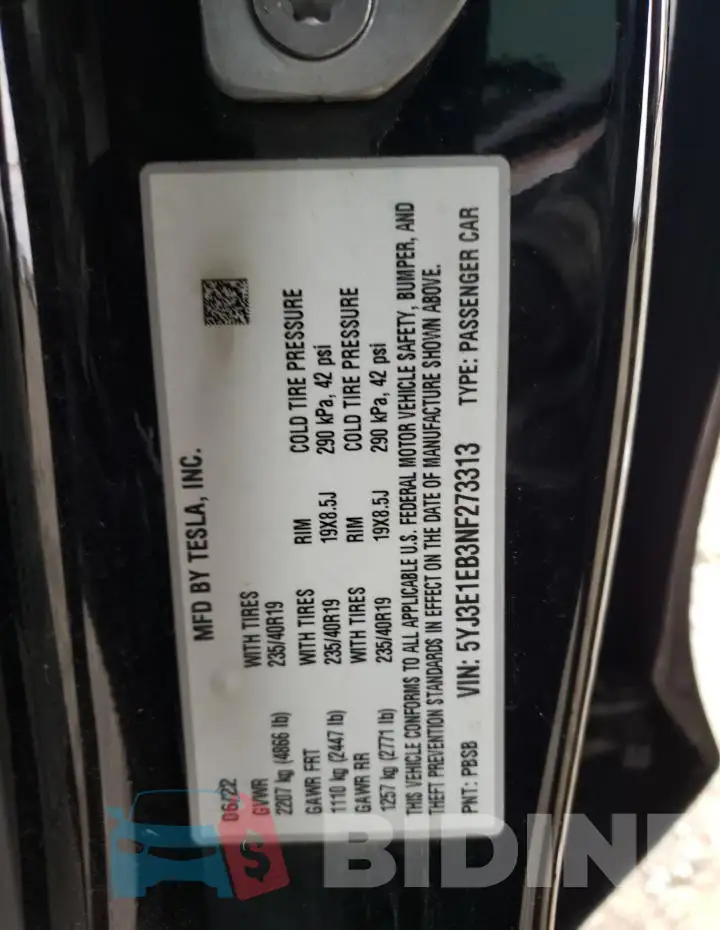 5YJ3E1EB3NF273313 Photo# 13