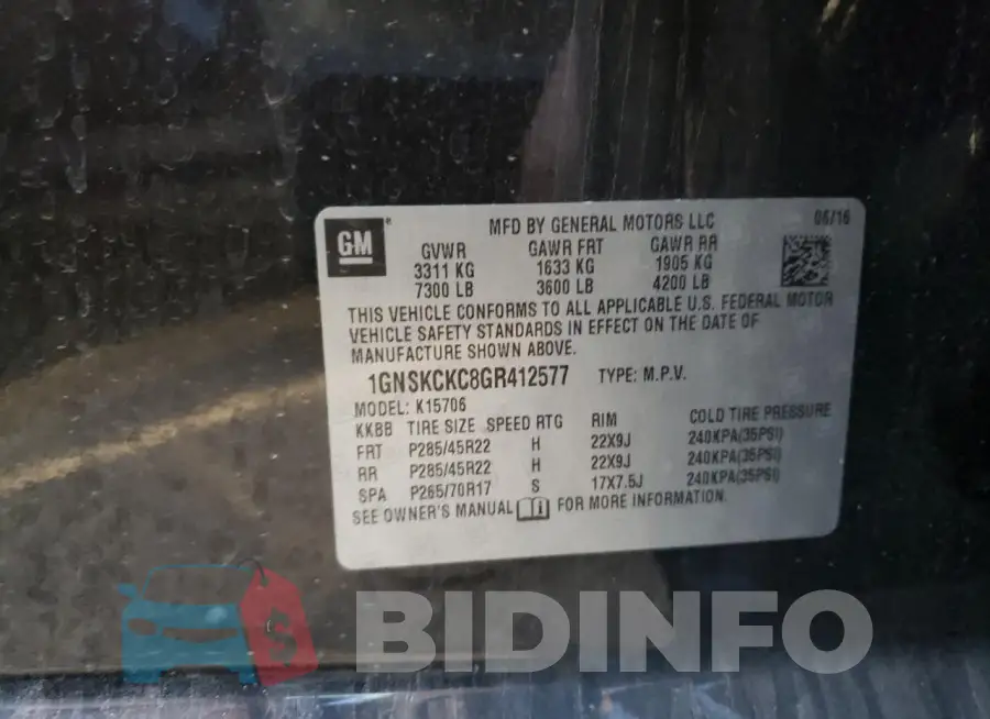 1GNSKCKC8GR412577 Photo# 12