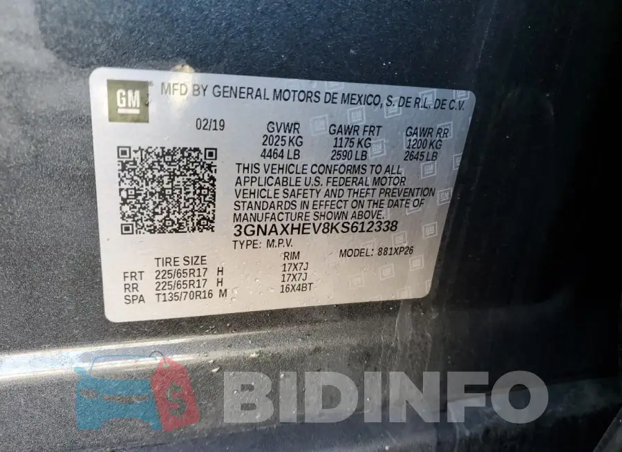 3GNAXHEV8KS612338 Photo# 13