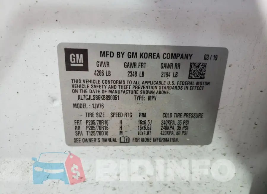 KL7CJLSB6KB890051 Photo# 13