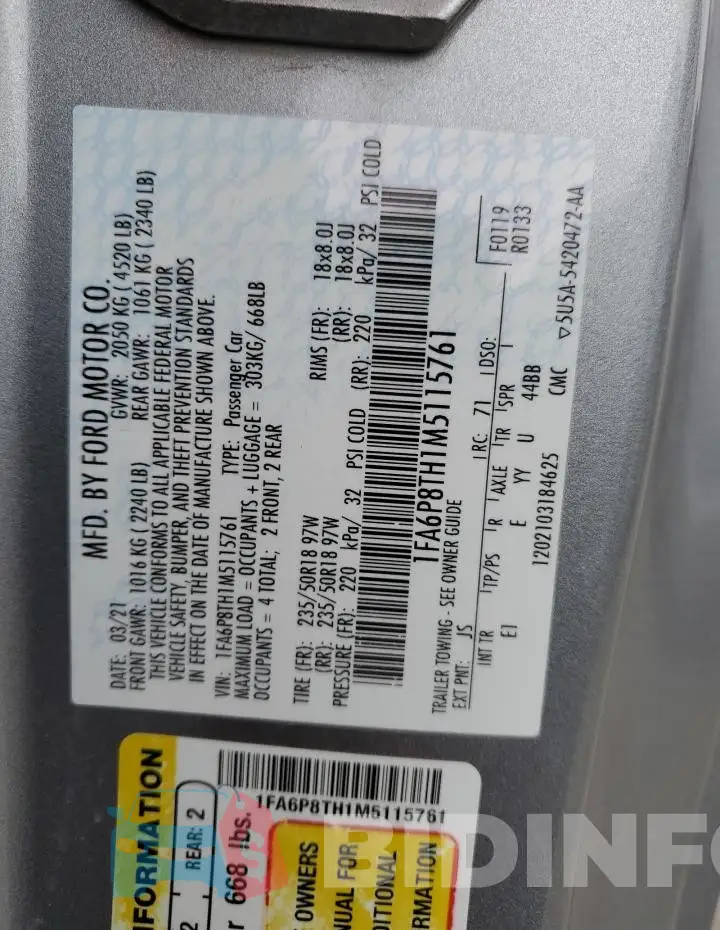 1FA6P8TH1M5115761 Photo# 13