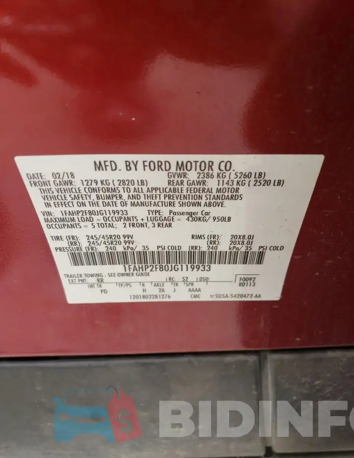 1FAHP2F80JG119933 Photo# 12
