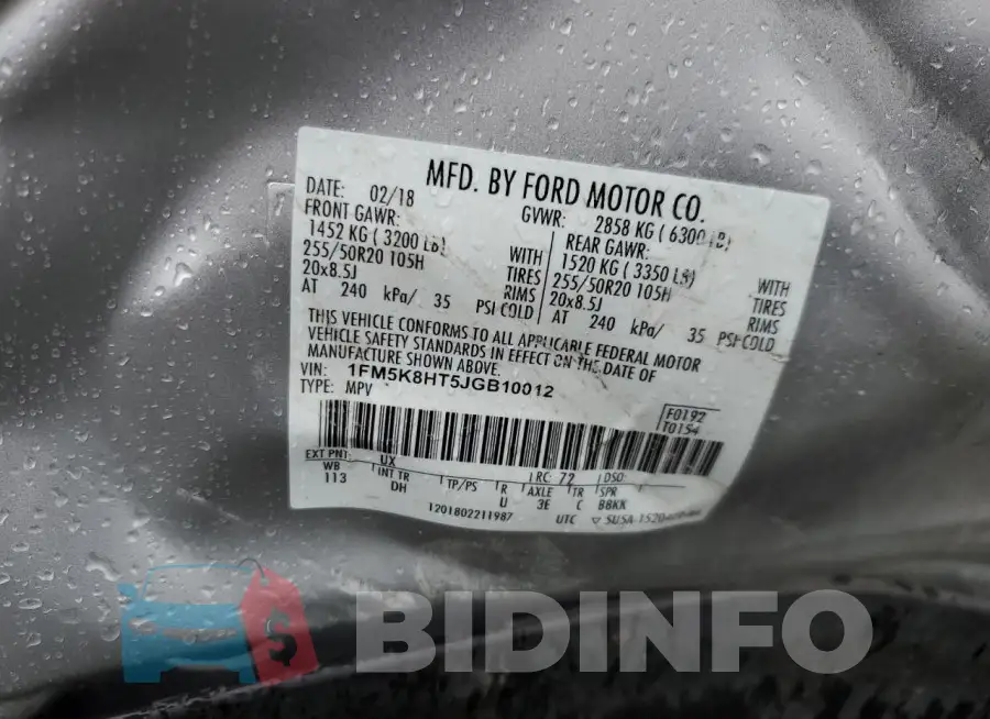 1FM5K8HT5JGB10012 Photo# 12