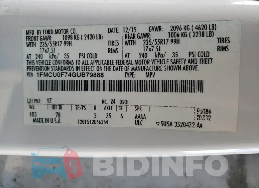 1FMCU0F74GUB79888 Photo# 12
