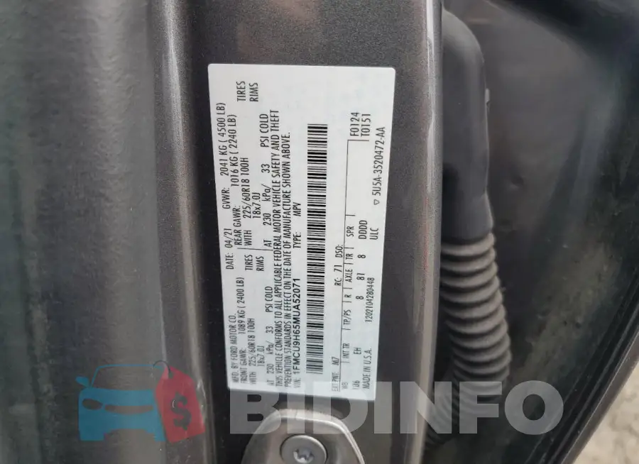 1FMCU9H65MUA52071 Photo# 13