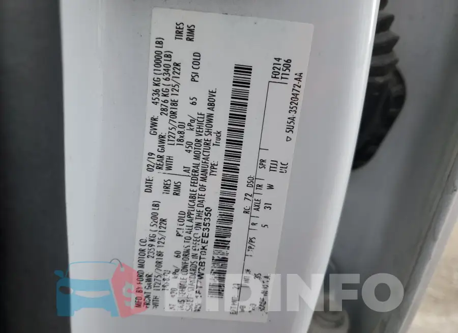 1FT7W2BT0KEE35350 Photo# 12