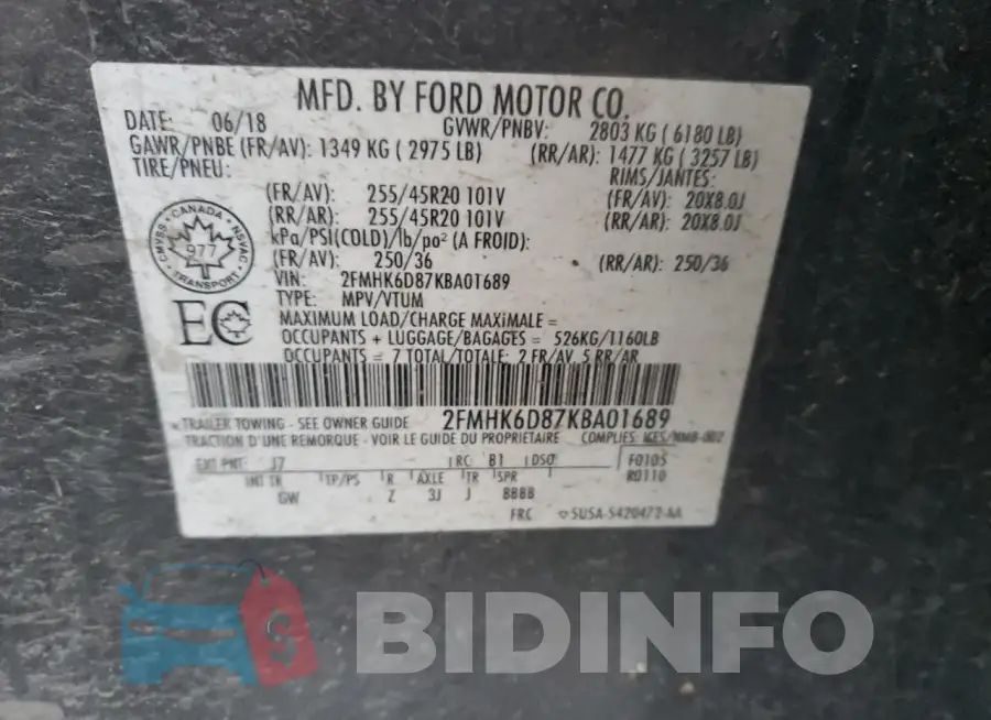 2FMHK6D87KBA01689 Photo# 13