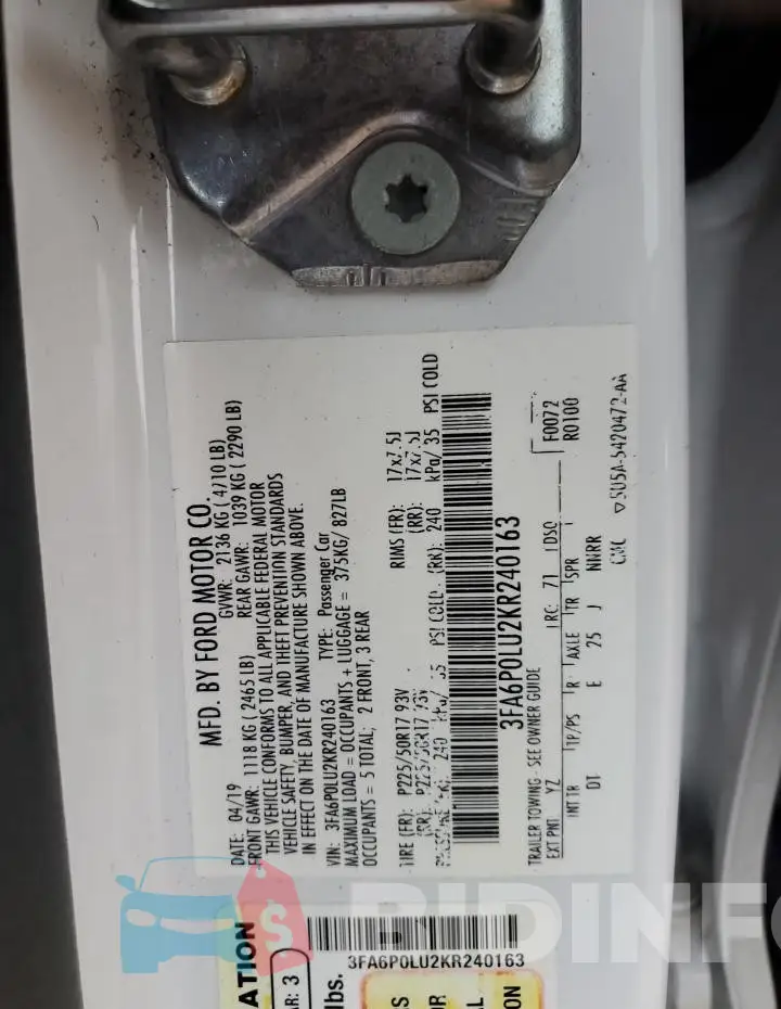 3FA6P0LU2KR240163 Photo# 12