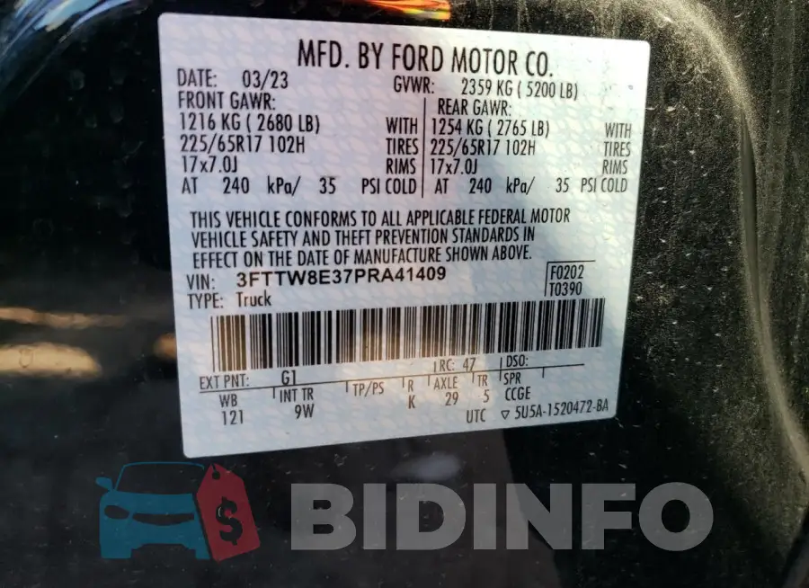 3FTTW8E37PRA41409 Photo# 14