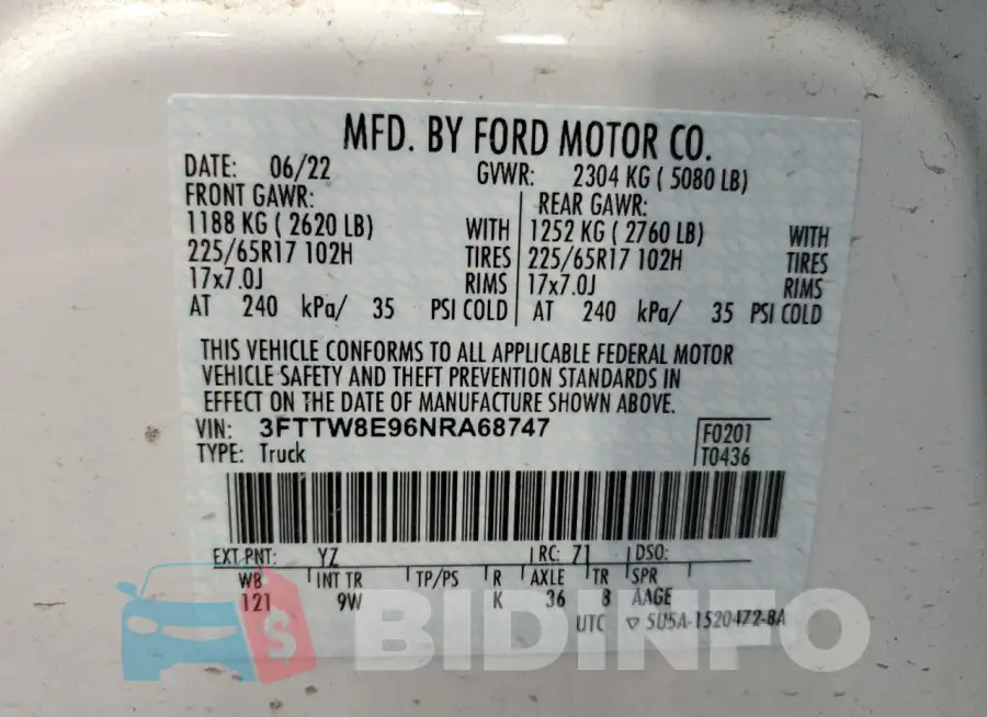 3FTTW8E96NRA68747 Photo# 12