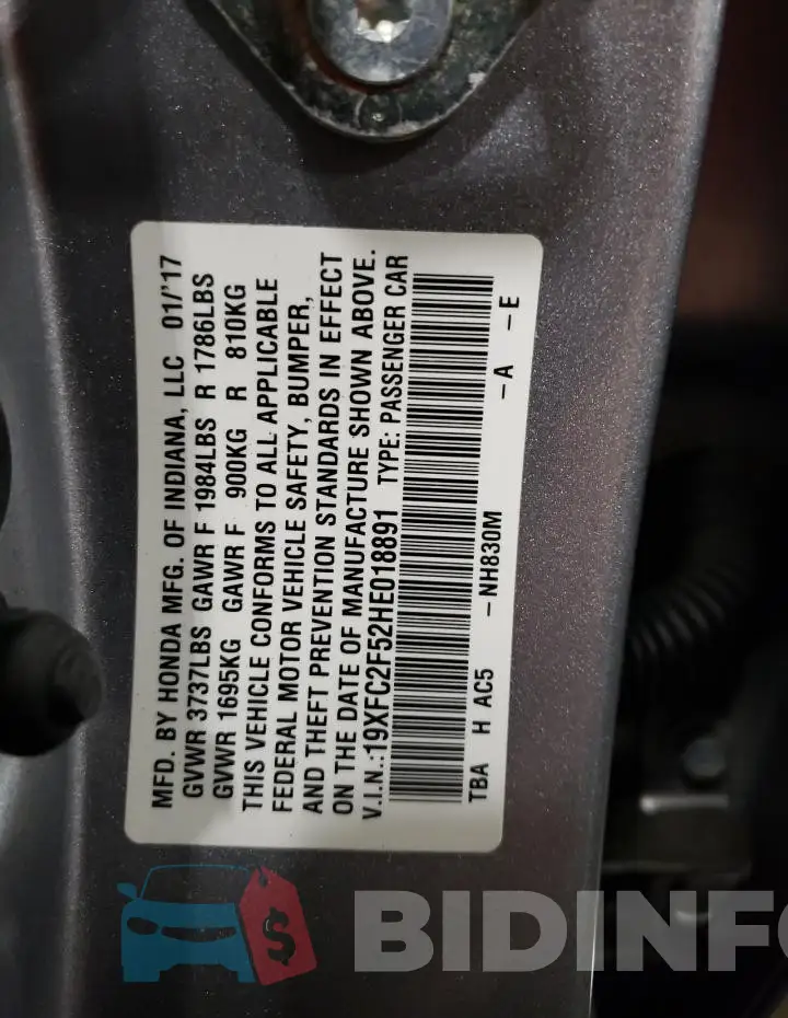 19XFC2F52HE018891 Photo# 13