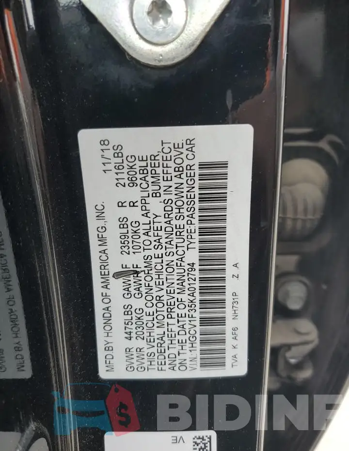 1HGCV1F35KA012794 Photo# 12