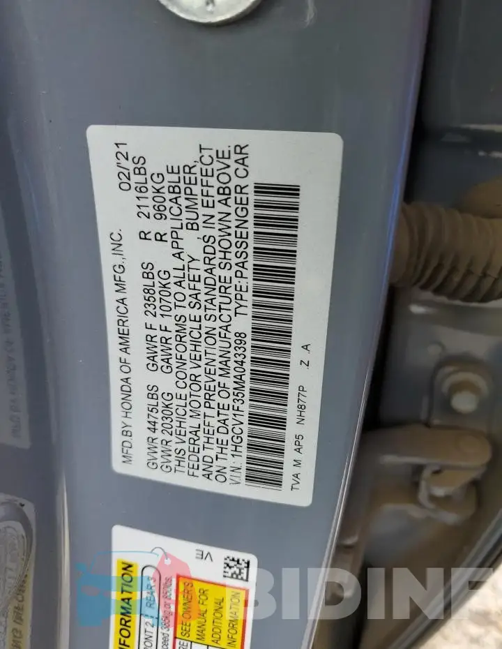1HGCV1F35MA043398 Photo# 12