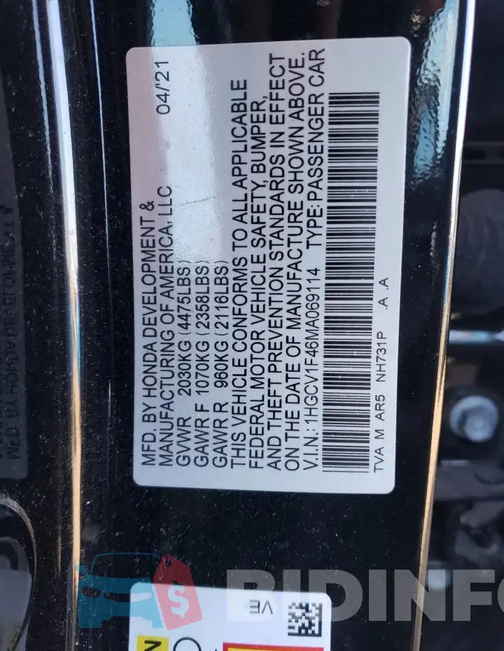1HGCV1F46MA069114 Photo# 12