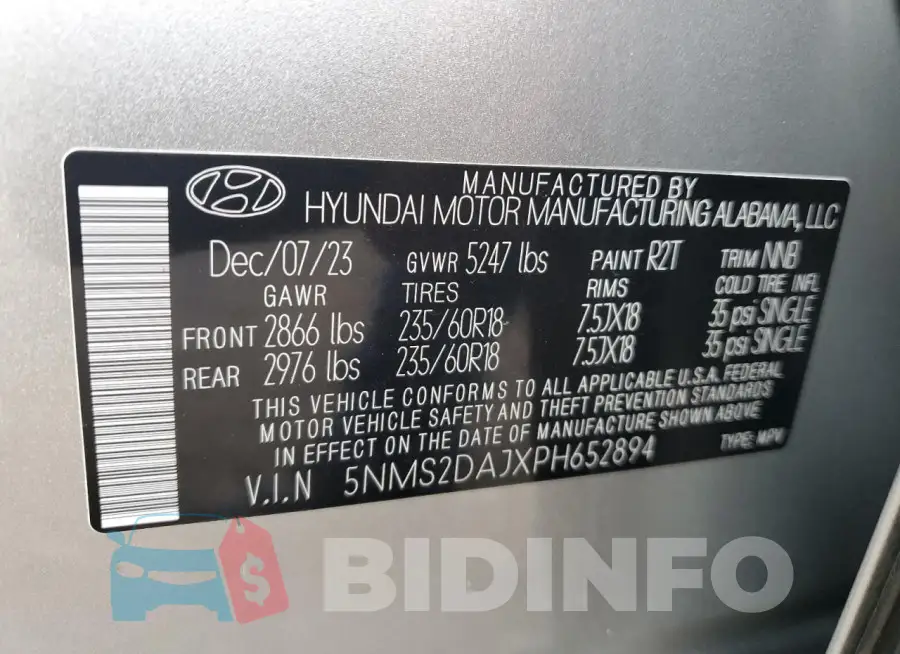 5NMS2DAJXPH652894 Photo# 12
