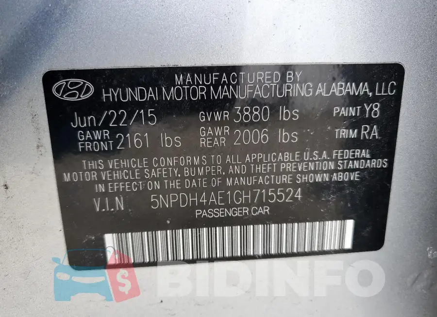 5NPDH4AE1GH715524 Photo# 12