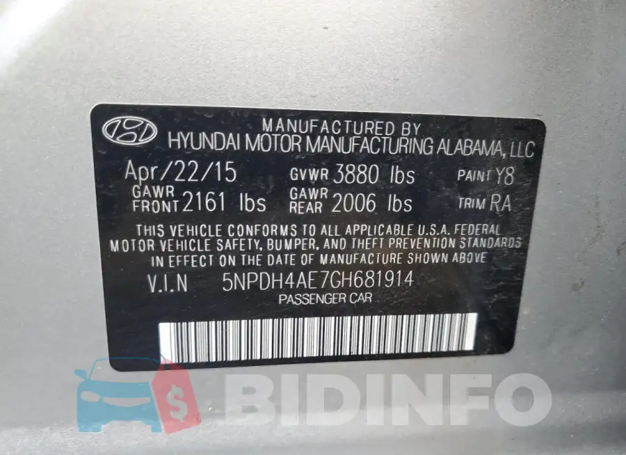 5NPDH4AE7GH681914 Photo# 12