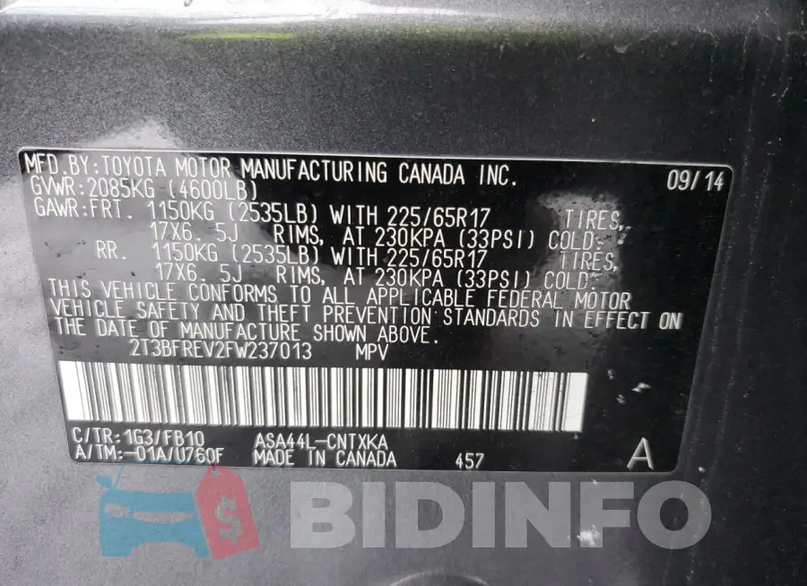 2T3BFREV2FW237013 Photo# 12